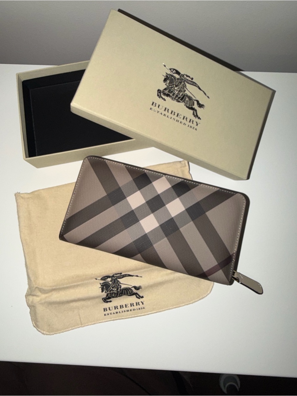 Burberry Trench Smoked Check Coated Canvas Large Ziggy Zip-Around Wallet